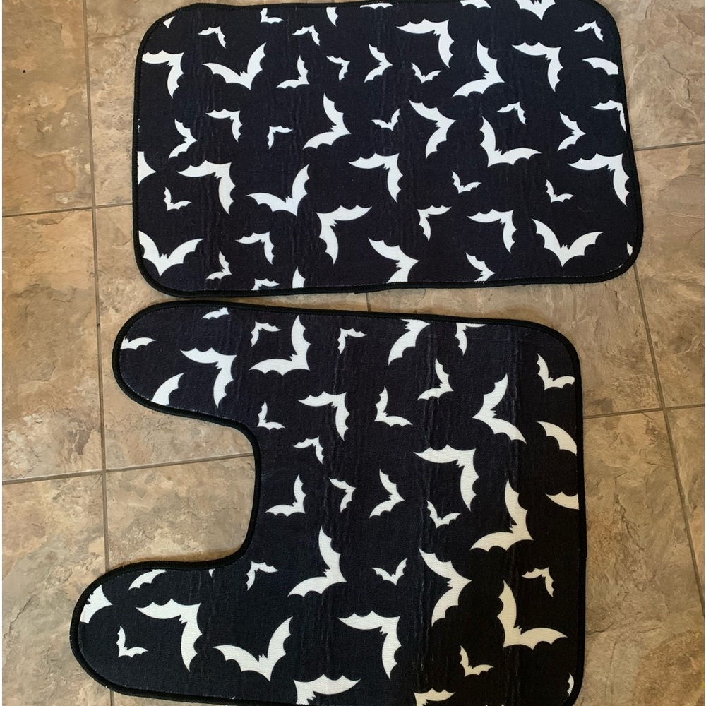 Dolls Kill Black Bats Bath Shower Rugs Set Duo NWT